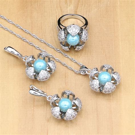 Elegant 925 Sterling Silver Jewelry Sets Freshwater Pearls With CZ ...