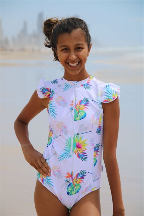 Frill Sleeve Swimsuit | Teenage Girl Swimsuit | Tween Swimwear Aus