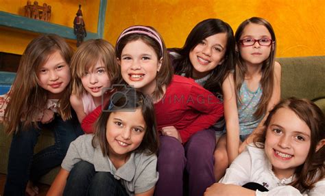 Group Of Happy Little Girls by Creatista Vectors & Illustrations with ...