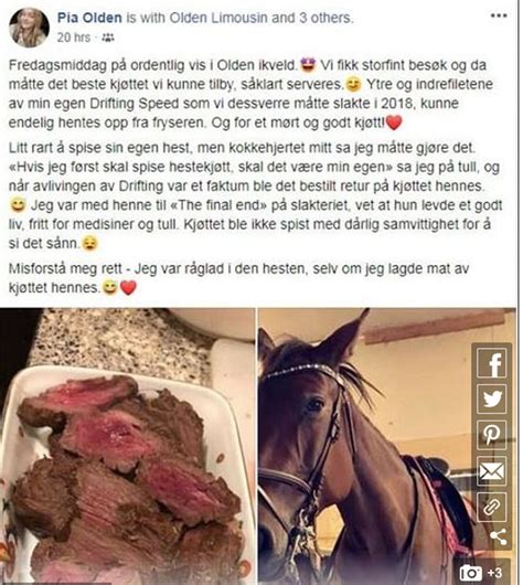 18-летняя норвежская спортсменка Пиа Ольден съела собственную лошадь ...