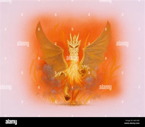 painting  mythological dragon breathing fire stock photo alamy
