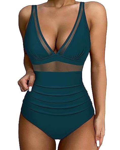 BERANMEY Floral Print Women Sexy Mesh Tummy Control One-Pieces Swimsuit