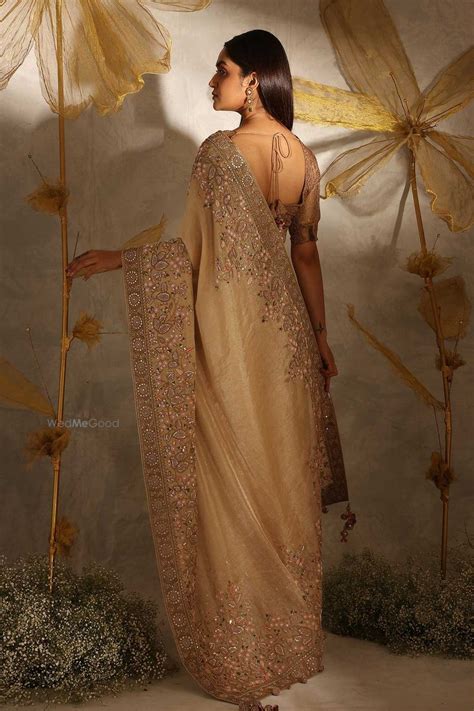 gold tissue hand embroidered saree  blouse  zardozi work