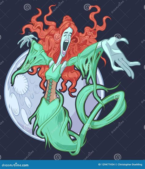 Vector Cartoon Pretty Banshee Singing with Moon Stock Vector