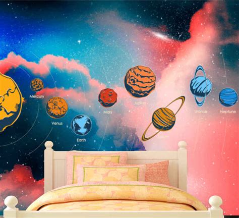 солнечная система с именами планет космические росписи обоев - TenStickers