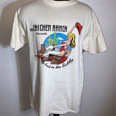 VINTAGE 1996 The Chicken Ranch NV T-Shirt Large Beige Brothel Western