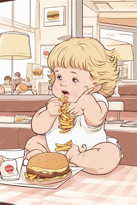 Premium AI Image | obese boy girl eating fast food hamburger french
