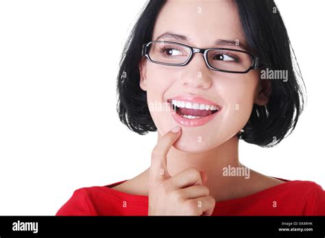 happy young woman  left stock photo alamy