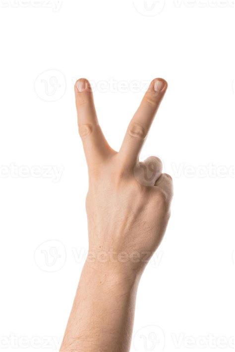 male hand  victory gesture hand gesture isolated  white