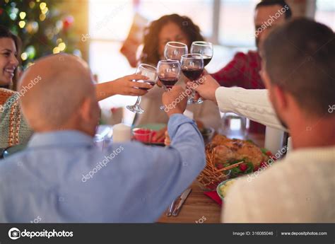 Beautiful Family Smiling Happy Confident Eating Roasted Turkey Toasting ...