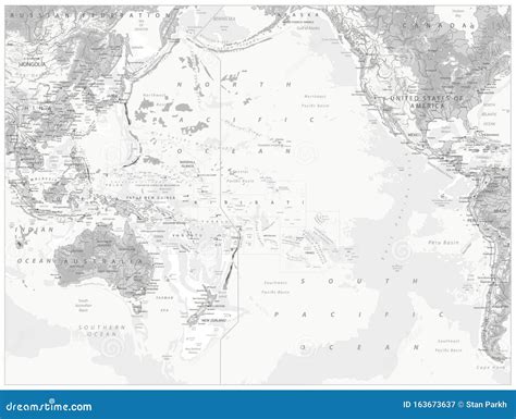 Pacific Ocean Physical Map White and Grey Stock Vector - Illustration ...