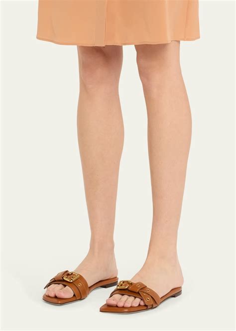 Chloe Mae Leather Buckle Flat Slide Sandals - Bergdorf Goodman