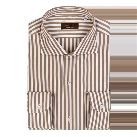 Men's Light Brown Bold Striped Shirt Slim