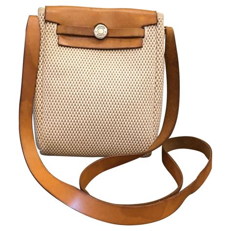 hermes mini herbag beige black    toile crossbody bag unisex