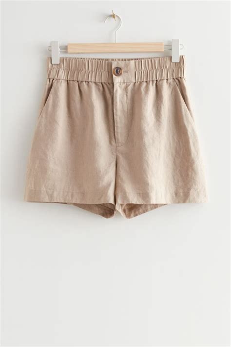 Relaxed Linen Shorts - Normaalikorkuinen vyötärö - Lyhyt - Beige ...