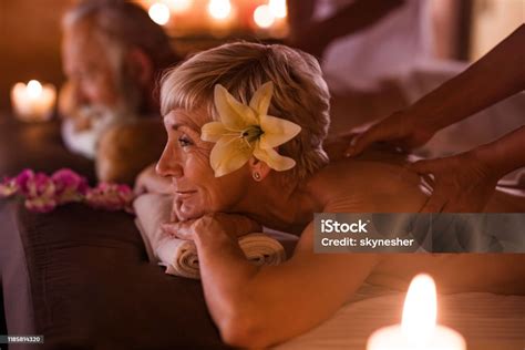 mature couple   massage   health spa stock photo