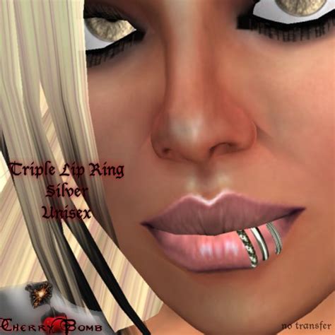 Second Life Marketplace - Triple Lip Ring Silver-unisex