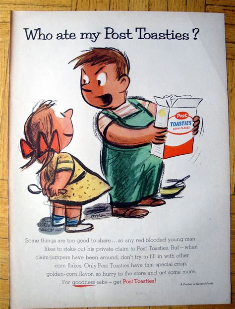 1955 Post Toasties Who Ate Them-brother Asks Sis-original 13.5 10.5