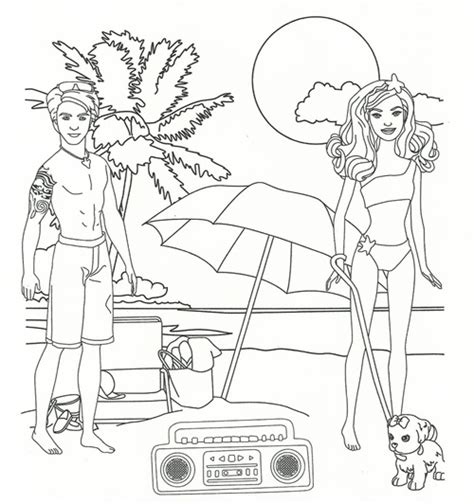 Desenho de Barbie e Ken se divertindo na praia para colorir - Tudodesenhos