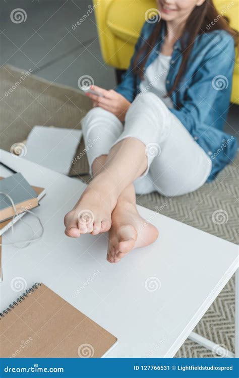 Smiling Barefoot Woman Sitting On Chair Stock Image | CartoonDealer.com ...