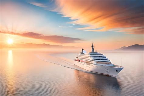 Premium AI Image | A cruise ship in the ocean with a sunset in the ...