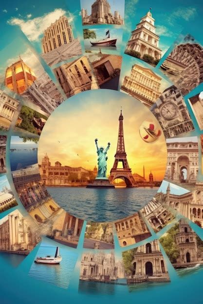 Travel tourism collage attractions of the world | Premium AI-generated ...