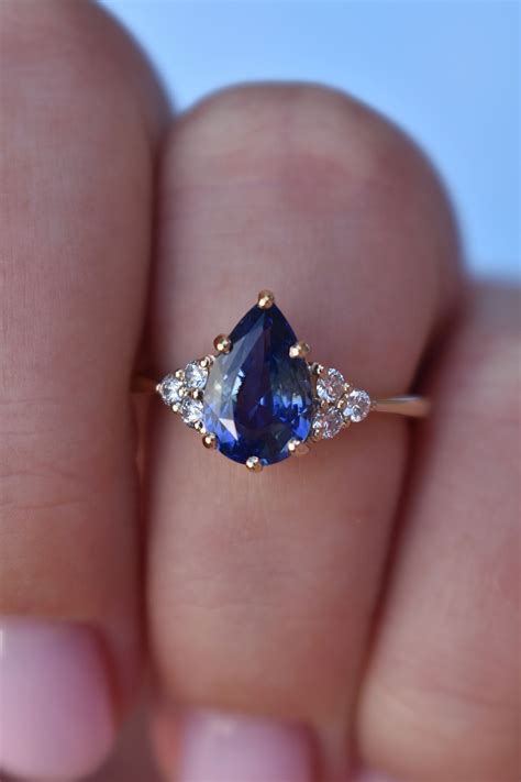Bi Color Sapphire and Diamond Engagement Ring, White and Blue Sapphire