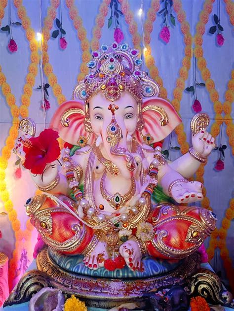 exquisite lord ganesha idol decorated  ganesh chaturthi  stock