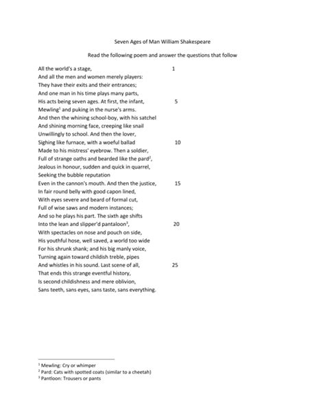 Shakespeare Exam: Seven Ages of Man & Julius Caesar