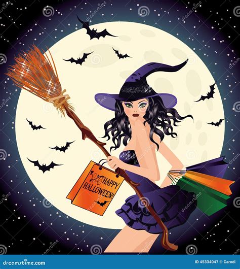 Halloween Sale. Witch and Shopping Bags Stock Vector - Illustration of ...