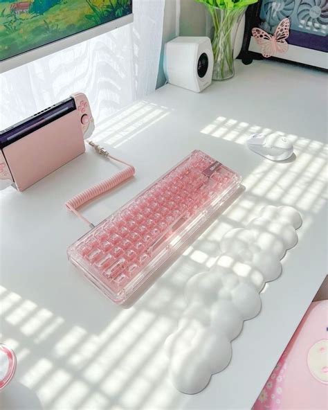 pink pc setup cute pink gaming keyboard aesthetic pink pc build kawaii gaming setup in 2024 ...