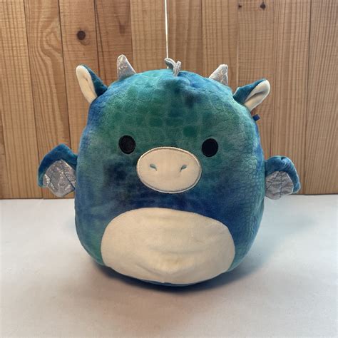 squishmallows destiny blue textured dragon dinosaur  plush toy green