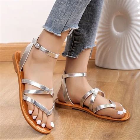 Strappy Sandals Thong Flat Shoes Women Summer Buckle Beach Shoes at Rs 795.57 | Women Footwear ...