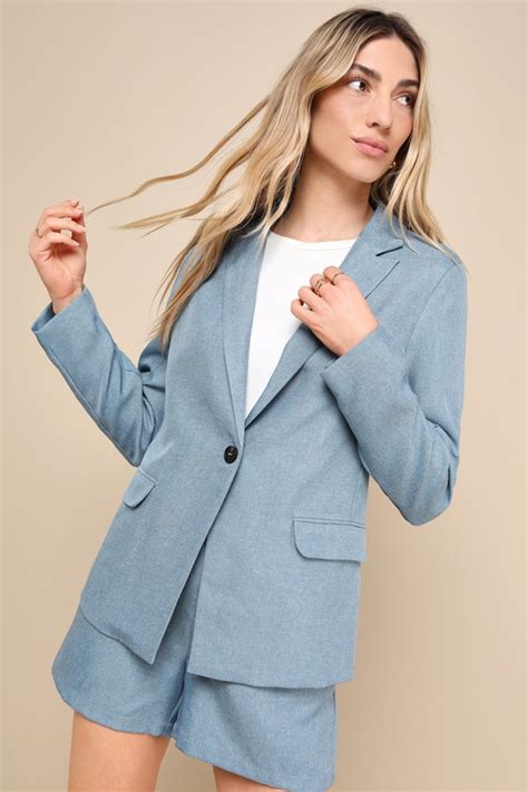 Slate Blue Blazer - Collared Blazer - Long Sleeve Blazer - Blazer - Lulus