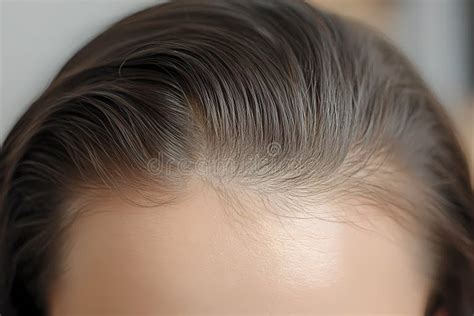 close    woman  hairline showing thinning   front  side