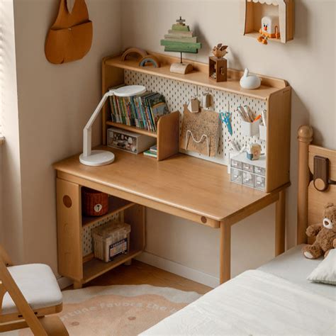 beech solid wood childrens study table bookshelf integrated wehomz