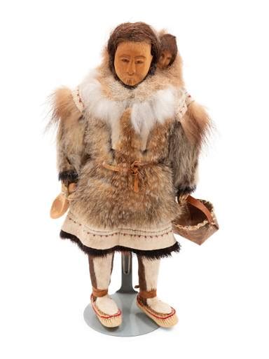 Inupiat Carved Mother And Child Doll