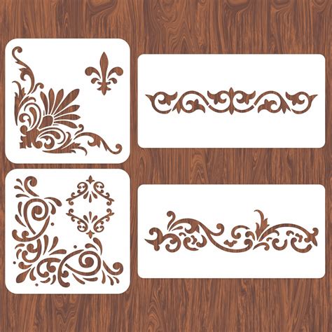 Amazon.com: INFUNLY 4PCS Corner Stencils for Painting Flower Square ...