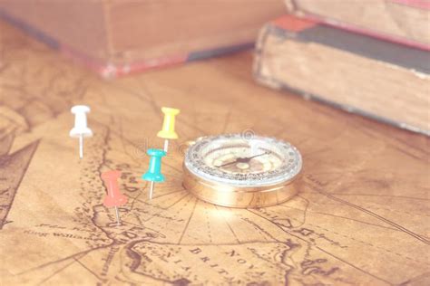 Pins on old map stock photo. Image of selective, journey - 83931230