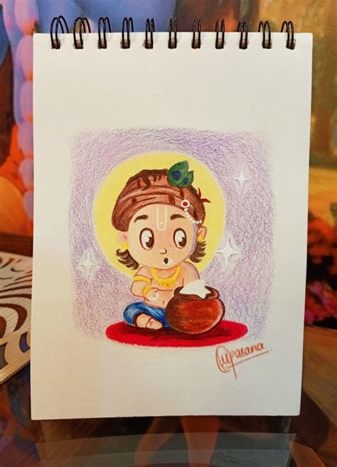 cute baby krishna book cover sketchbook colour pencils