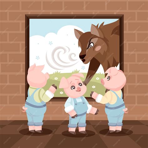 Free Vector | Hand drawn the three little pigs illustration