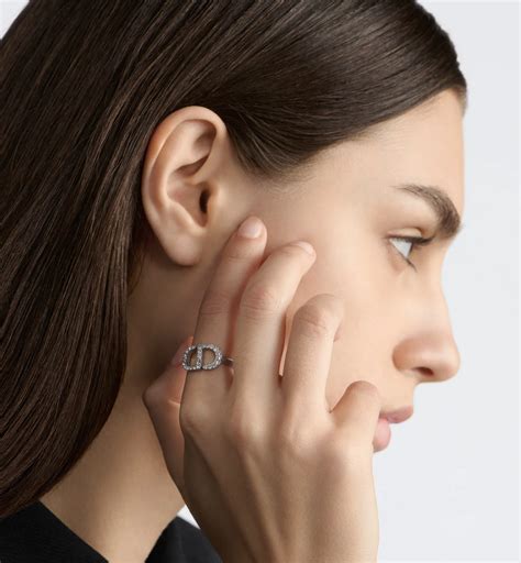 petit cd ring silver finish metal  white crystals dior