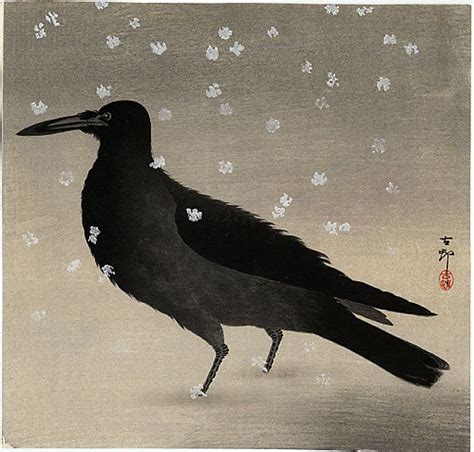 "A Crow in the Falling Snow" by Ohara Koson, c.1915 | Bird art, Ohara ...