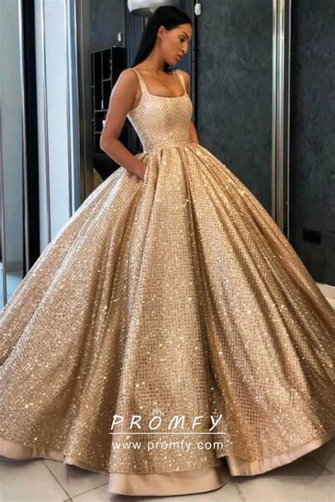 Luxury Gold Glitter Ball Gown Long Prom Dress - Promfy