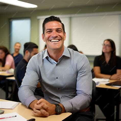 Premium Photo | Hispanic male teacher smiling in classroom with diverse