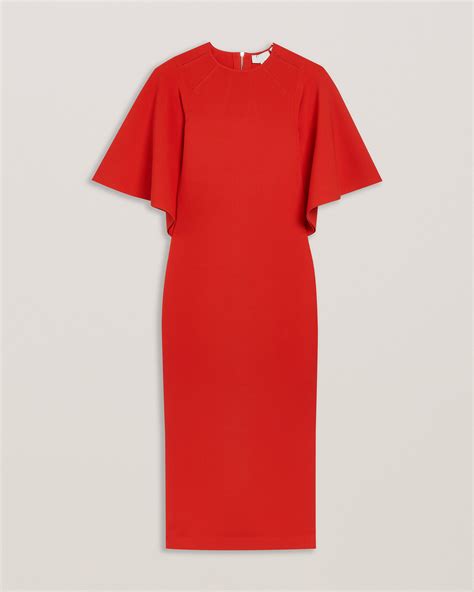 Lounia Fluted Sleeve Knitted Bodycon Midi Dress Brt-Orange - URBANSPRG