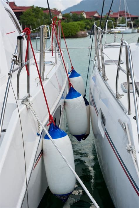 sailboat side fenders closeup boat protection stock photo image