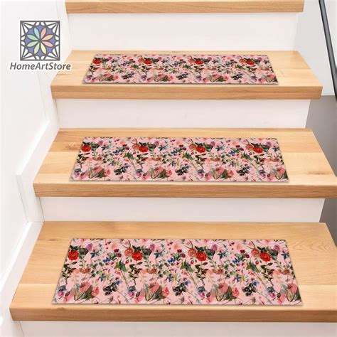 Powder Color Floral Stair Tread Rugs, Exotic Stair Step Carpet, Stylis