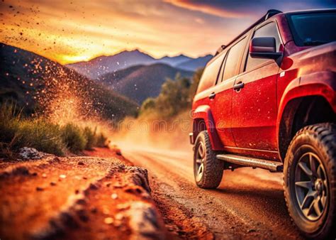 Crimson Expedition Vehicle Conqueres a Dusty Trail Macro Detail of ...