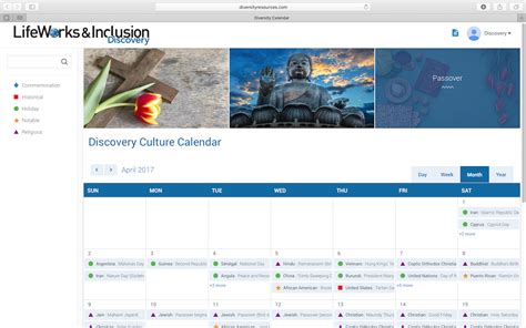 Custom Diversity Calendar - Online Dates Events Holidays Month Year View